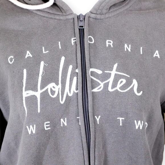 Hollister Gray Logo Womens Knit Fleece Full Zip Hoodie M - Picture 3 of 9